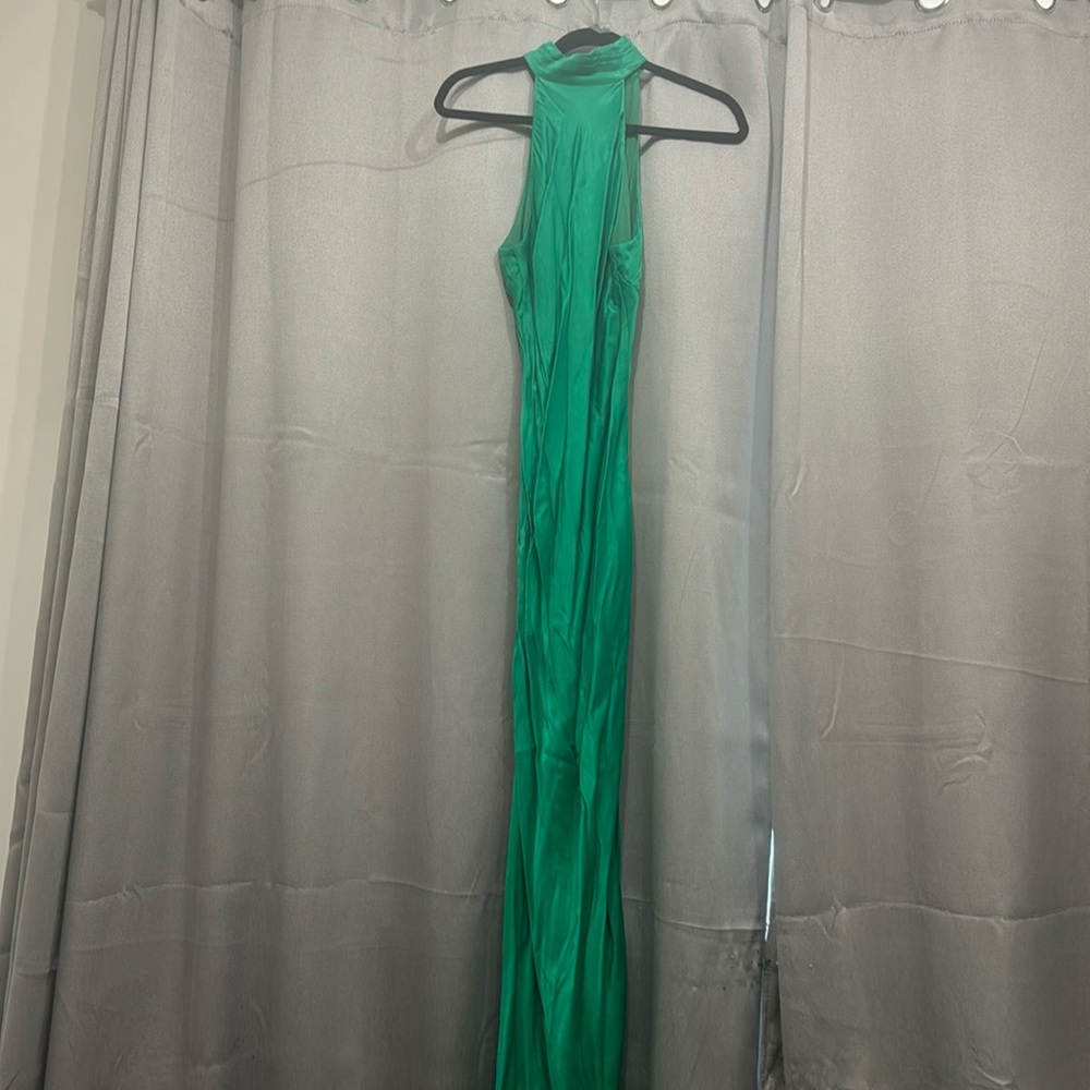 Meshki Green Maxi Open Back Halter Dress